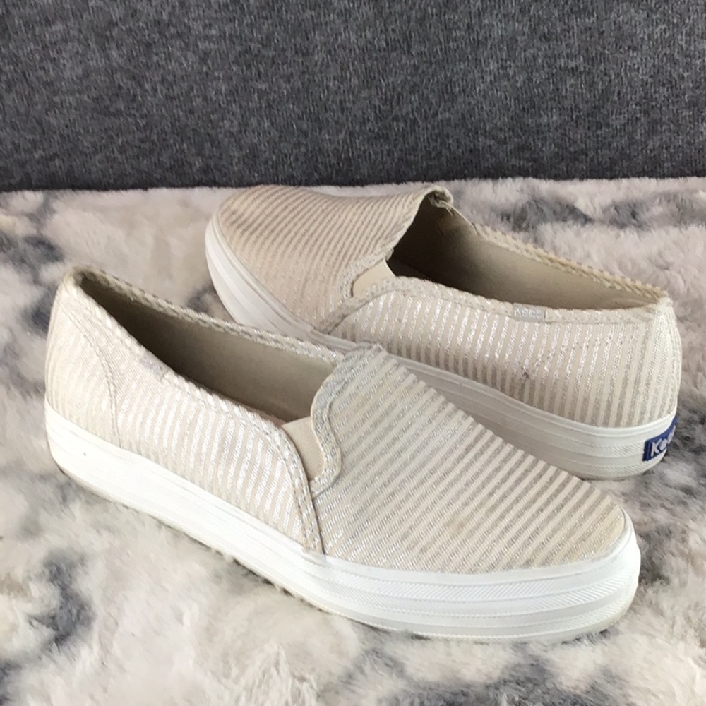 Keds Platform Pinstriped Slip-On Sneakers with Elastic Panels Size 9.5